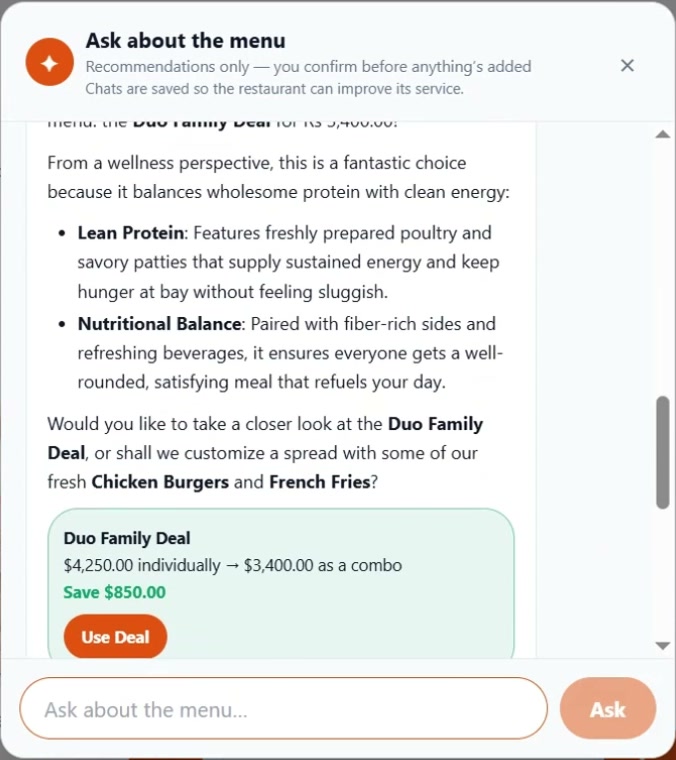Customer menu assistant