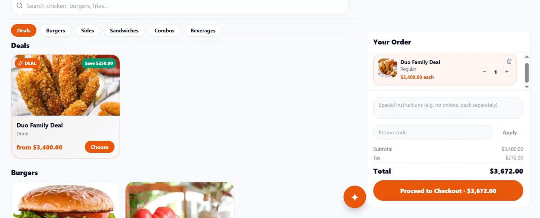 Customer menu