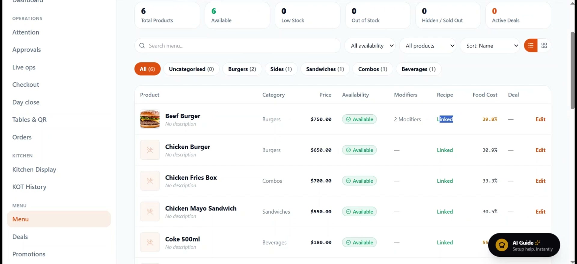 Menu management